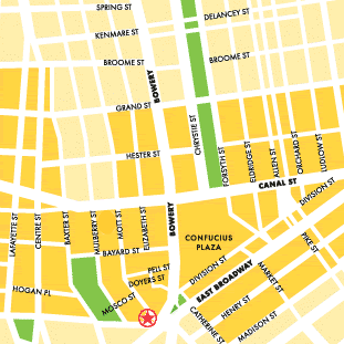 map to Buddha Bodai Vegetarian Restaurant, Chinatown, NYC
