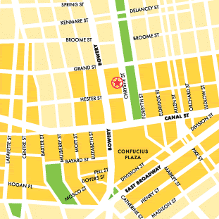 map to Yogee Noodle, Chinatown, NYC
